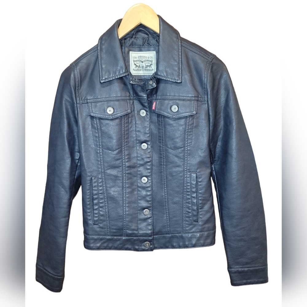 Levi's faux leather black jacket womens size small NWOT